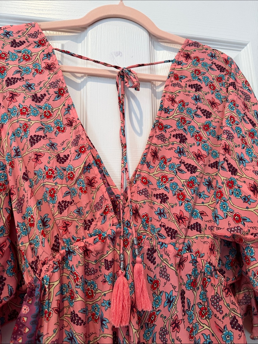 India Boutique Coral Floral Midi Dress with Teal Accents - Picture 7 of 7